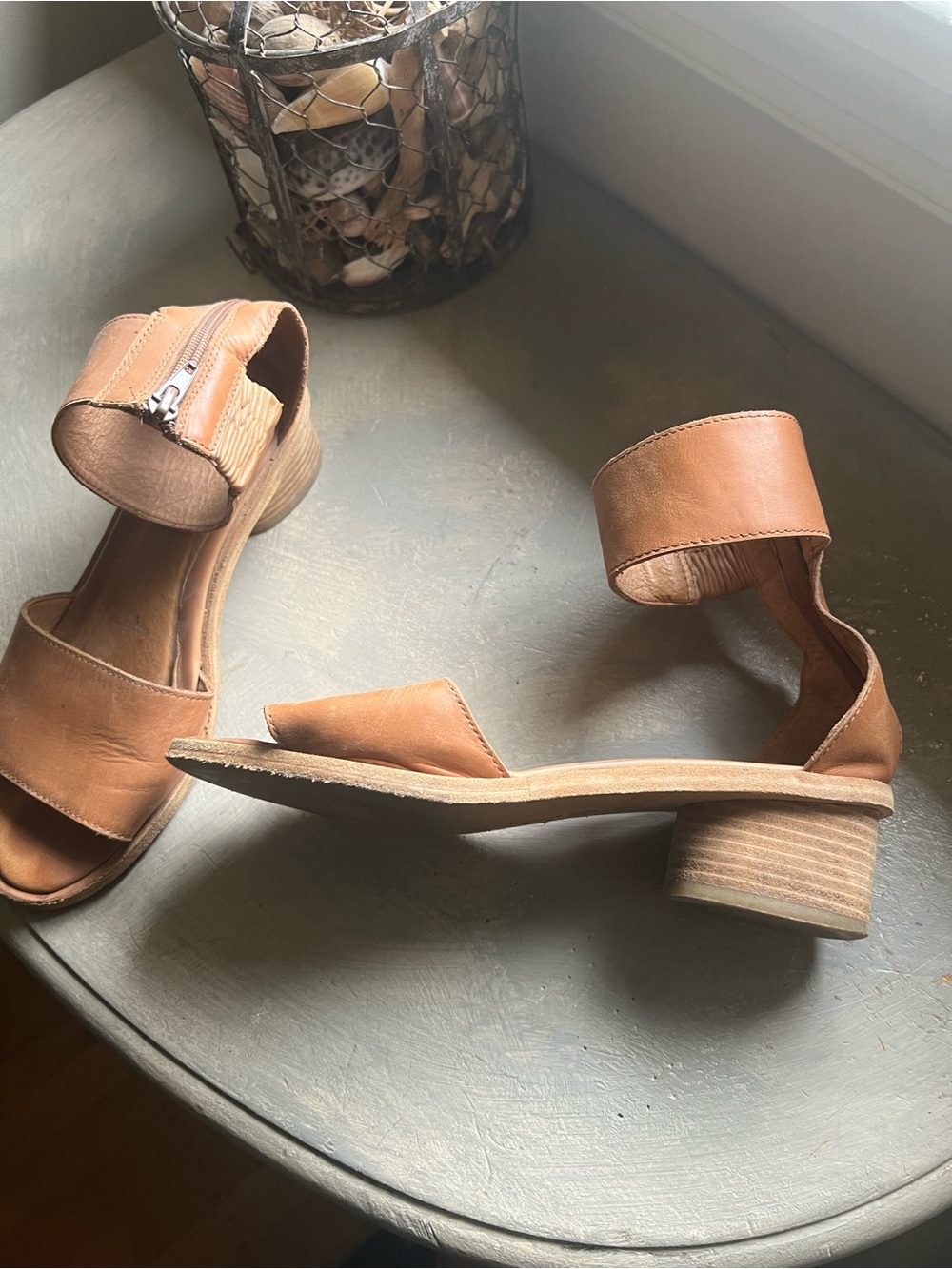 Jeffrey Campbell Women's Tan Leather Low Block Heel Sandals